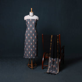 Pochampally Ikat Cotton Unstitched Dress Material: Kurta, Bottom with Dupatta 14