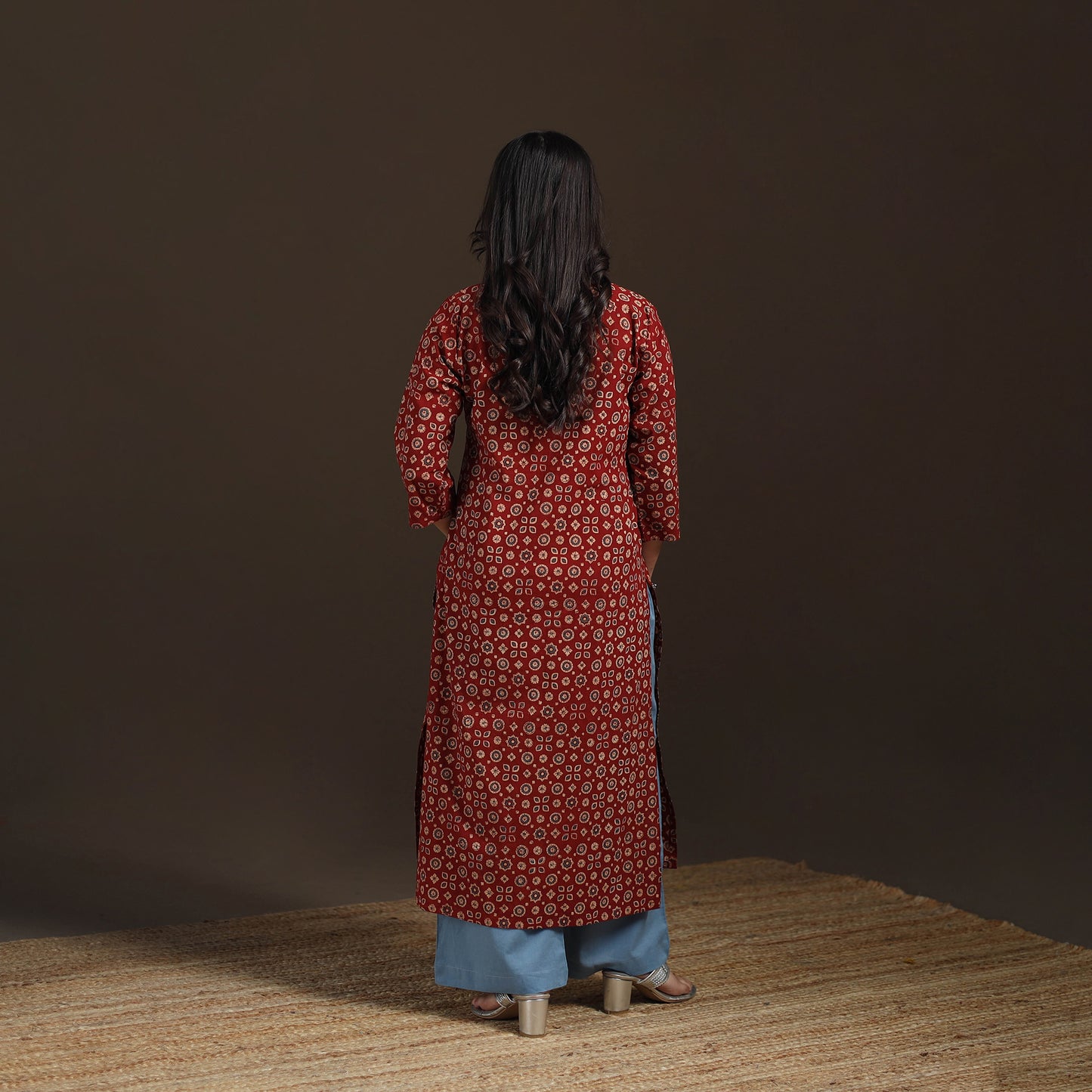 Ajrakh Hand Block Print Natural Dyed Cotton Straight Long Kurta for women 23