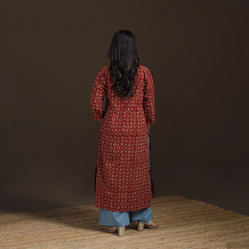 Ajrakh Hand Block Print Natural Dyed Cotton Straight Long Kurta for women 23
