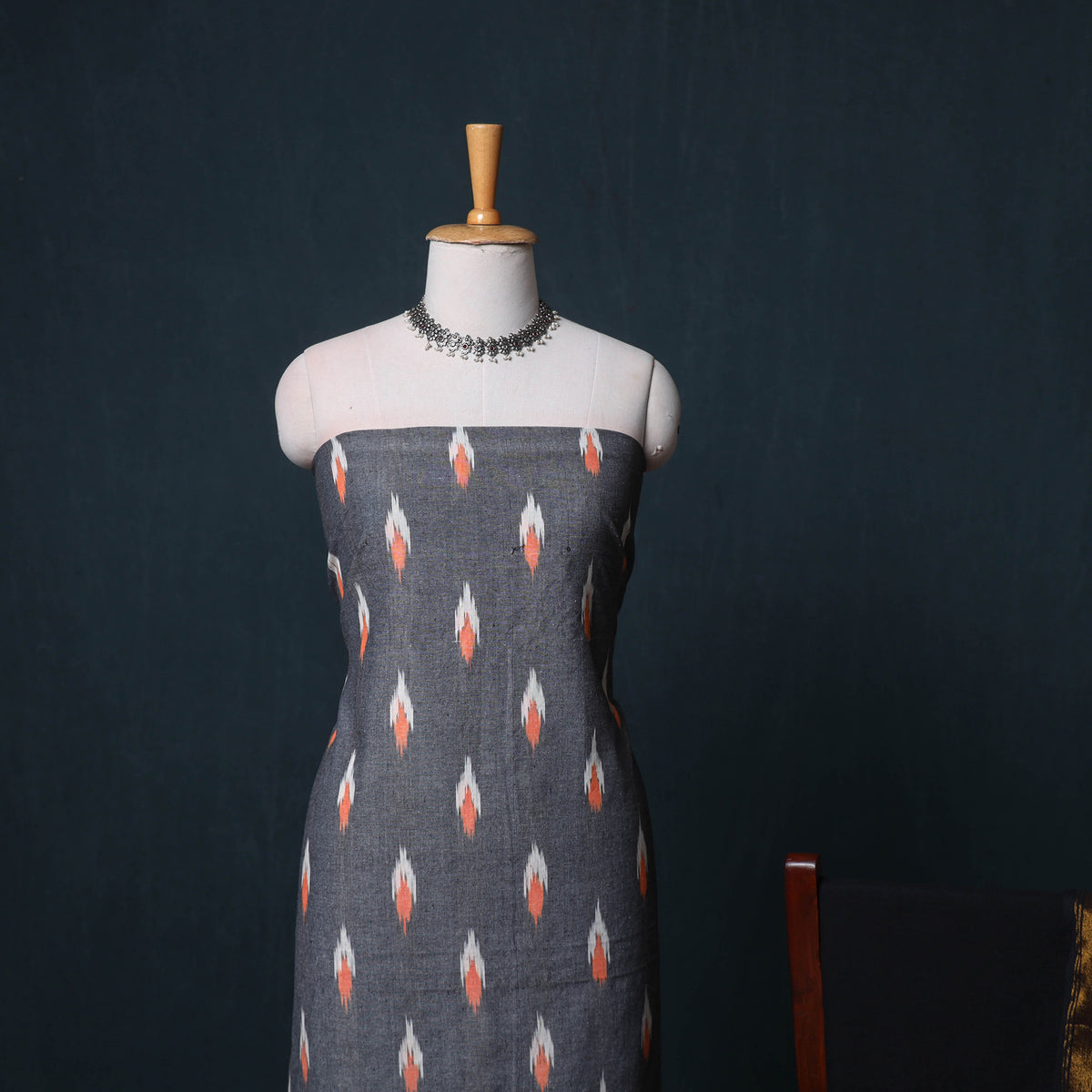 Pochampally Ikat Cotton Unstitched Dress Material: Kurta, Bottom with Dupatta 14
