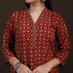 Ajrakh Hand Block Print Natural Dyed Cotton Straight Long Kurta for women 23