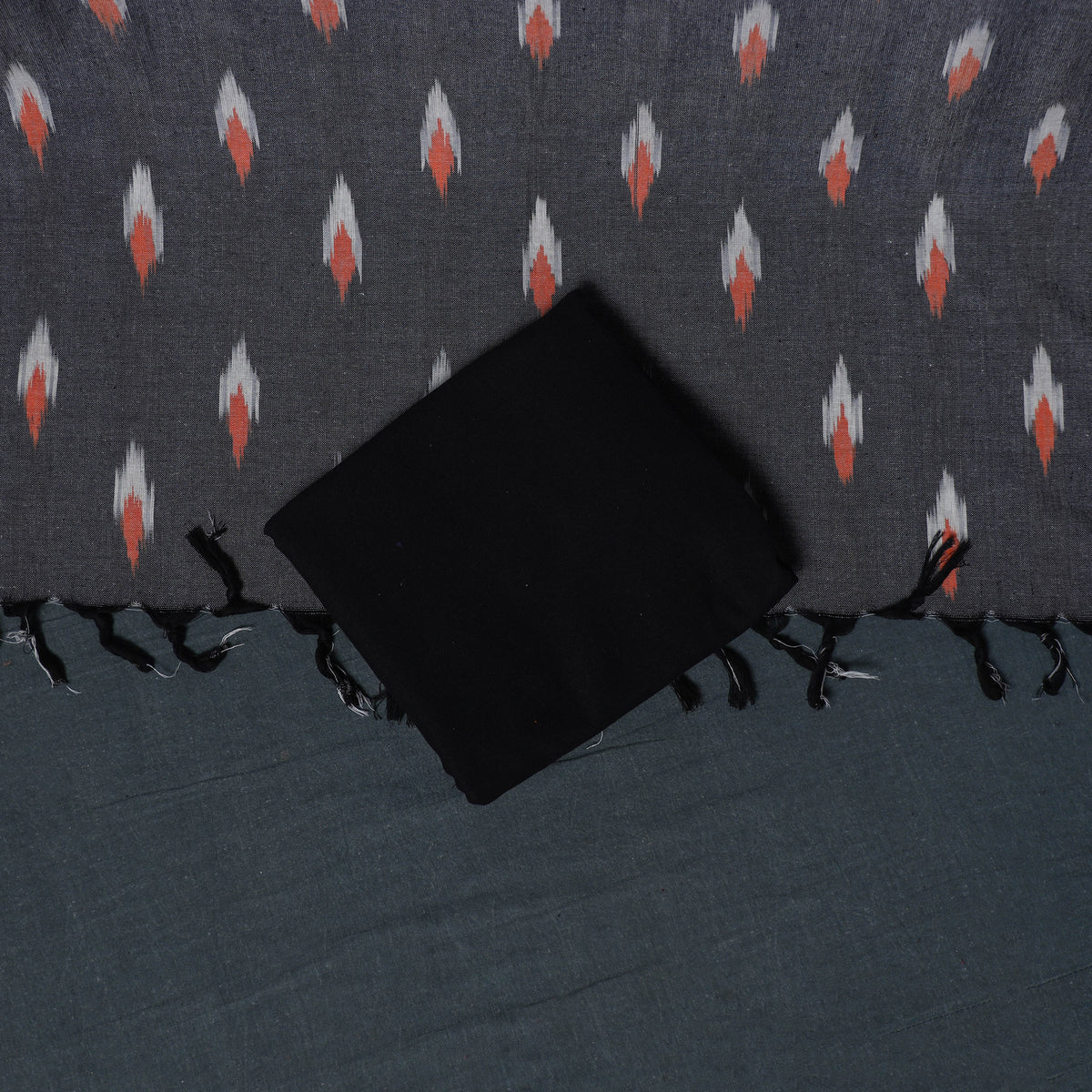 Pochampally Ikat Cotton Unstitched Dress Material: Kurta, Bottom with Dupatta 14