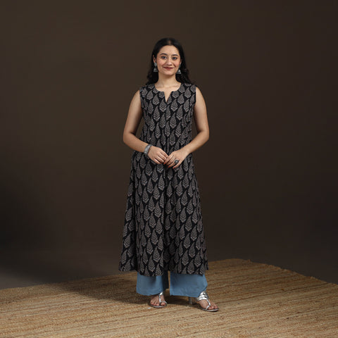 Ajrakh Hand Block Print Natural Dyed Cotton Sleeveless A-Line Long Kurta for women 36