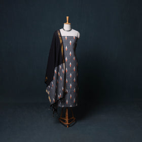 Pochampally Ikat Cotton Unstitched Dress Material: Kurta, Bottom with Dupatta 14