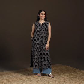 Ajrakh Hand Block Print Natural Dyed Cotton Sleeveless A-Line Long Kurta for women 36