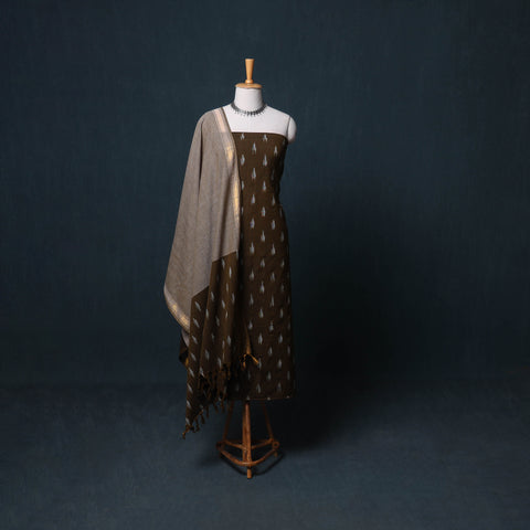 Pochampally Ikat Cotton Unstitched Dress Material: Kurta, Bottom with Dupatta 15