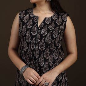 Ajrakh Hand Block Print Natural Dyed Cotton Sleeveless A-Line Long Kurta for women 36