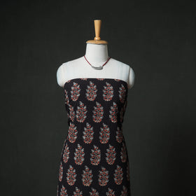 Ajrakh Block Print Natural Dyed Cotton Unstitched Dress Material: Kurta & Dupatta with Jewellery 17