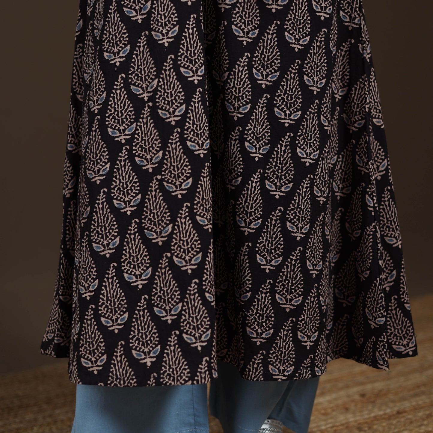 Ajrakh Hand Block Print Natural Dyed Cotton Sleeveless A-Line Long Kurta for women 36