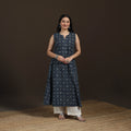Ajrakh Hand Block Print Natural Dyed Cotton Sleeveless A-Line Long Kurta for women 33