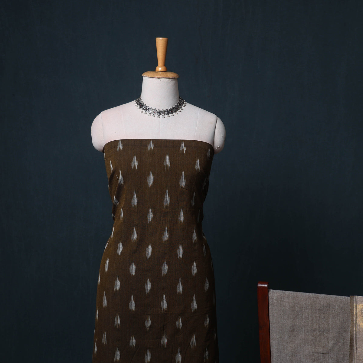 Pochampally Ikat Cotton Unstitched Dress Material: Kurta, Bottom with Dupatta 15