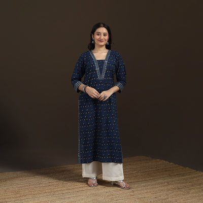 Ajrakh Hand Block Print Natural Dyed Cotton Straight Long Kurta for women 30