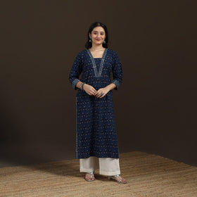 Ajrakh Hand Block Print Natural Dyed Cotton Straight Long Kurta for women 30