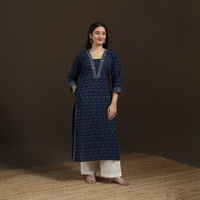Ajrakh Hand Block Print Natural Dyed Cotton Straight Long Kurta for women 30