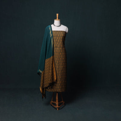 Pochampally Ikat Cotton Unstitched Dress Material: Kurta, Bottom with Dupatta 16