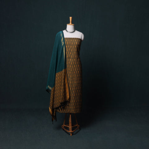 Pochampally Ikat Cotton Unstitched Dress Material: Kurta, Bottom with Dupatta 16