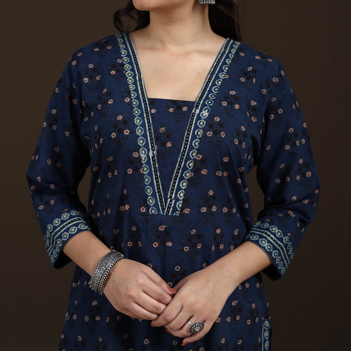 Ajrakh Hand Block Print Natural Dyed Cotton Straight Long Kurta for women 30