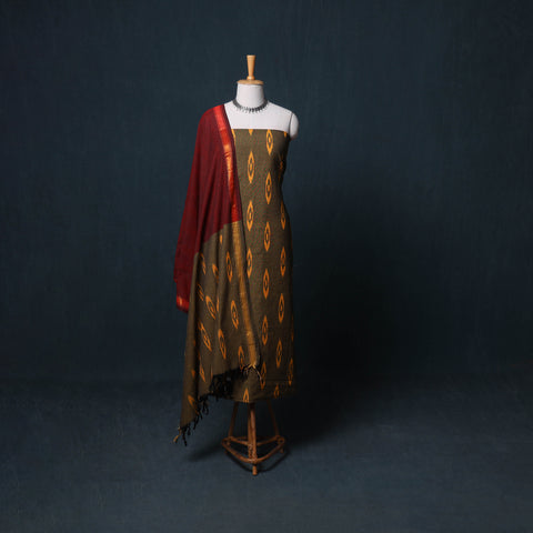Pochampally Ikat Cotton Unstitched Dress Material: Kurta, Bottom with Dupatta 17