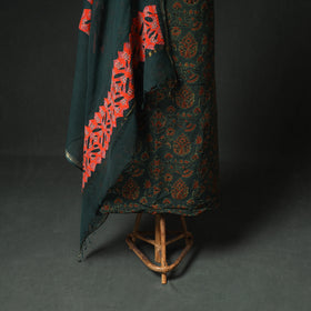Ajrakh Block Print Natural Dyed Cotton Unstitched Dress Material: Kurta & Dupatta with Jewellery 19