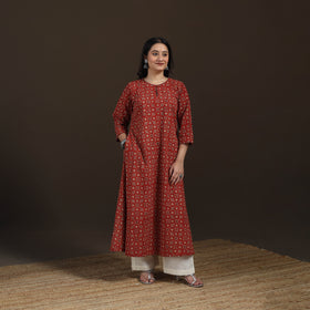 Ajrakh Hand Block Print Natural Dyed Cotton A-Line Long Kurta for women 31