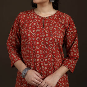 Ajrakh Hand Block Print Natural Dyed Cotton A-Line Long Kurta for women 31