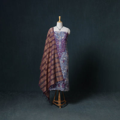 Lucknowi Chikankari Hand Work Unstitched Dress Material: Kurta & Dupatta with Jewellery 04