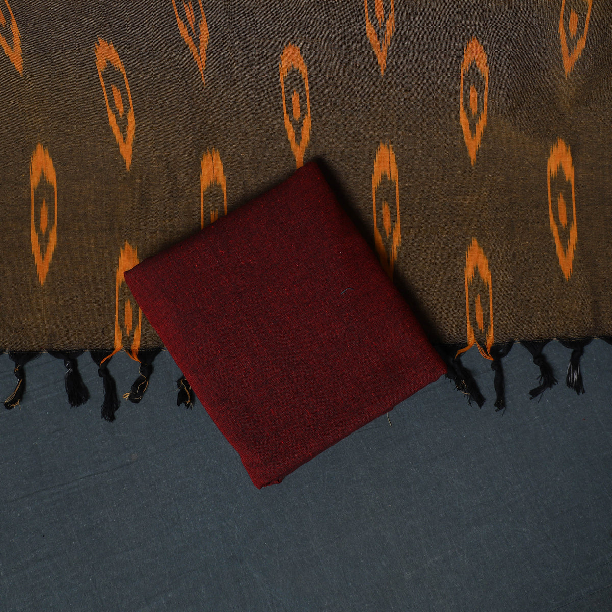 Pochampally Ikat Cotton Unstitched Dress Material: Kurta, Bottom with Dupatta 17