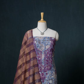 Lucknowi Chikankari Hand Work Unstitched Dress Material: Kurta & Dupatta with Jewellery 04