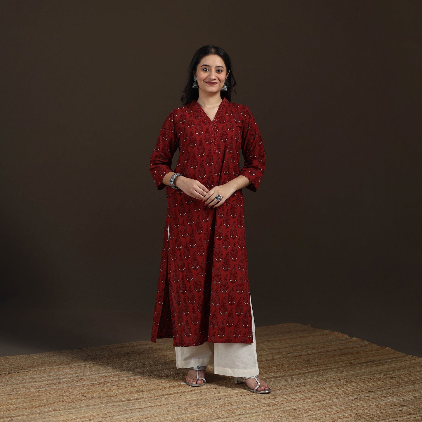 Ajrakh Hand Block Print Natural Dyed Cotton Straight Long Kurta for women 25