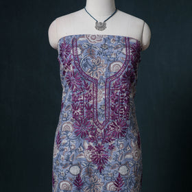 Lucknowi Chikankari Hand Work Unstitched Dress Material: Kurta & Dupatta with Jewellery 04