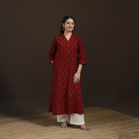 Ajrakh Hand Block Print Natural Dyed Cotton Straight Long Kurta for women 25