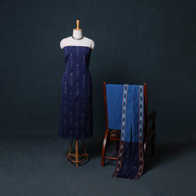 Pochampally Ikat Cotton Unstitched Dress Material: Kurta, Bottom with Dupatta 18