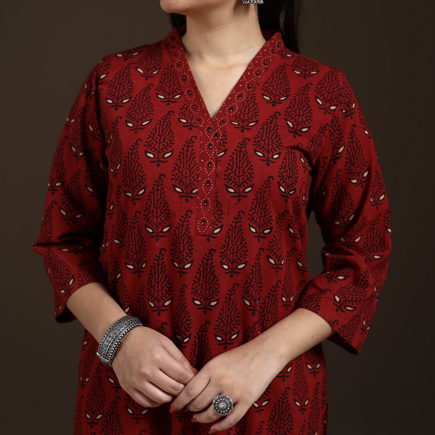 Ajrakh Hand Block Print Natural Dyed Cotton Straight Long Kurta for women 25