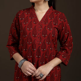 Ajrakh Hand Block Print Natural Dyed Cotton Straight Long Kurta for women 25
