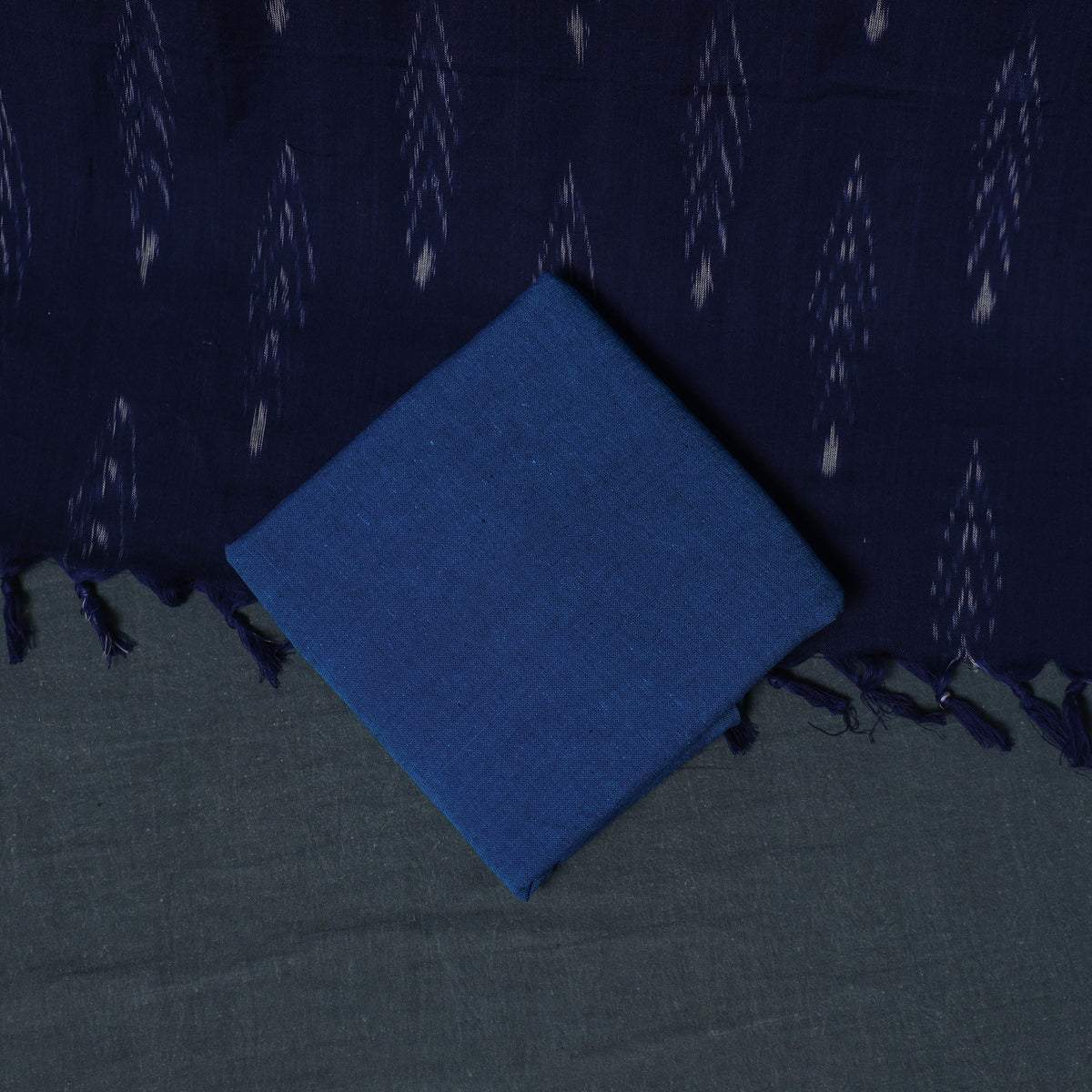 Pochampally Ikat Cotton Unstitched Dress Material: Kurta, Bottom with Dupatta 18