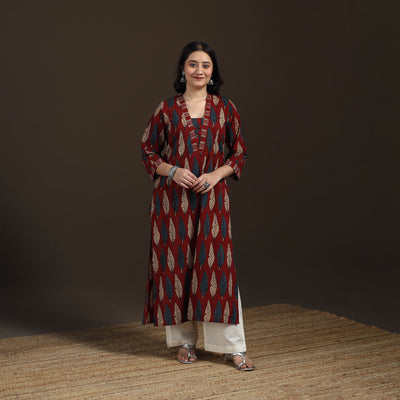 Ajrakh Hand Block Print Natural Dyed Cotton Straight Long Kurta for women 02