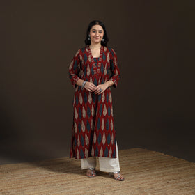 Ajrakh Hand Block Print Natural Dyed Cotton Straight Long Kurta for women 02