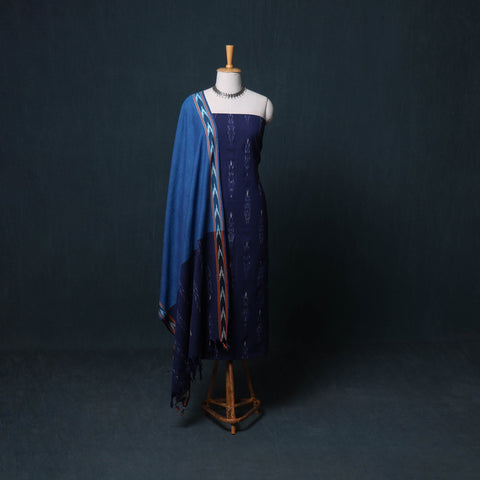 Pochampally Ikat Cotton Unstitched Dress Material: Kurta, Bottom with Dupatta 18