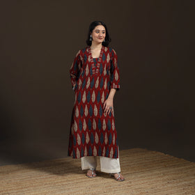 Ajrakh Hand Block Print Natural Dyed Cotton Straight Long Kurta for women 02