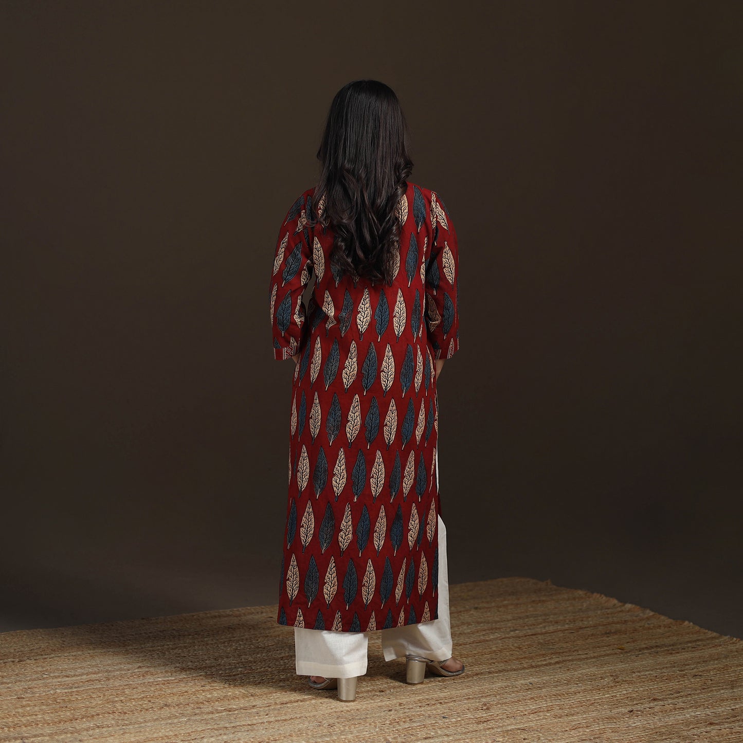 Ajrakh Hand Block Print Natural Dyed Cotton Straight Long Kurta for women 02