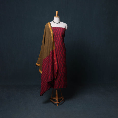Pochampally Ikat Cotton Unstitched Dress Material: Kurta, Bottom with Dupatta 19