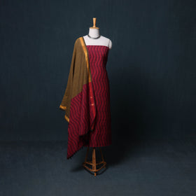 Pochampally Ikat Cotton Unstitched Dress Material: Kurta, Bottom with Dupatta 19