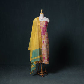 Lucknowi Chikankari Hand Work Unstitched Dress Material: Kurta & Dupatta with Jewellery 05