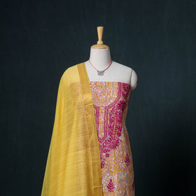 Lucknowi Chikankari Hand Work Unstitched Dress Material: Kurta & Dupatta with Jewellery 05