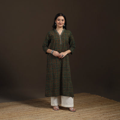 Ajrakh Hand Block Print Natural Dyed Cotton Straight Long Kurta for women 22