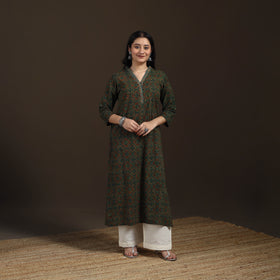 Ajrakh Hand Block Print Natural Dyed Cotton Straight Long Kurta for women 22