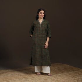 Ajrakh Hand Block Print Natural Dyed Cotton Straight Long Kurta for women 22