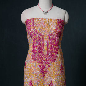 Lucknowi Chikankari Hand Work Unstitched Dress Material: Kurta & Dupatta with Jewellery 05