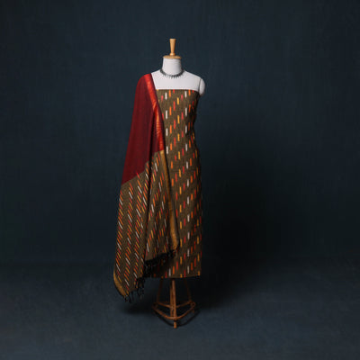 Pochampally Ikat Cotton Unstitched Dress Material: Kurta, Bottom with Dupatta 20