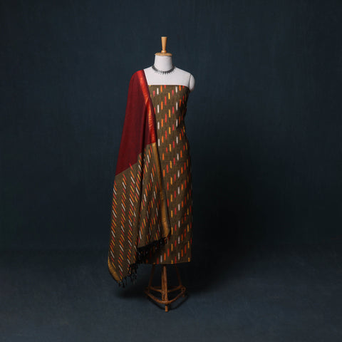 Pochampally Ikat Cotton Unstitched Dress Material: Kurta, Bottom with Dupatta 20